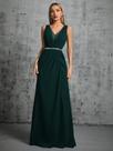 Vestido De Festa Para Madrinhas Em Chiffon Plissado Com Lantejoulas Prateadas E Decote V Profundo No Vestido De Festa Para Madrinhas Em Chiffon Plissado Com Lantejoulas Prateadas E Decote V Profundo No