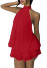 Vestido de festa SHINFY Chiffon Halter Ruffle Mini para mulheres vermelho