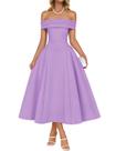 Vestido de festa ZESICA Off Shoulder de manga curta roxo S