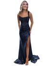 Vestido de formatura BOLENSYE, lantejoulas, fenda, azul marinho, tamanho 12