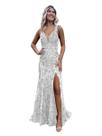 Vestido de formatura CDSSL Sparkly Sparkly Sequin com decote em V, fenda de sereia, branco