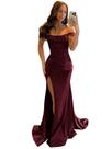 Vestido de formatura Ibpdea Satin Off Shoulder com fenda Burgundy Plus 18