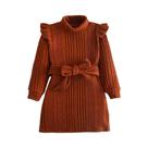 Vestido De Lã Para Meninas Com Gola Alta, Manga Flutuante, Detalhe Em Renda, Tricô, Manga Longa,