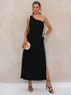Vestido de Linho Ombro Único com Fenda Lateral Sofisticada