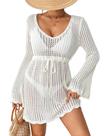Vestido de malha de crochê Bsubseach Cover Up branco Vestido de malha de crochê Bsubseach Cover Up branco