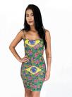 Vestido de Malha Estampado Brasil Copa Bandeira Seleção Brasileira Verde Amarelo Azul Branco