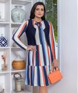 Vestido de malha listrado com colete jeans