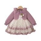 Vestido De Malha Para Bebês Meninas Com Estampa De Tulipa E Poá, Gola De Boneca, Roupa Doce E