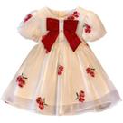 Vestido De Manga Bufante Para Meninas, Vestido De Princesa Com Laço, Roupas De Verão Para Crianças