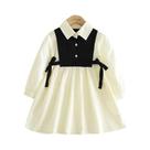 Vestido De Manga Longa Para Meninas Com Botões E Detalhes Em Cores, 3-7 Anos, Roupas Casuais De
