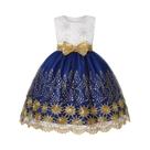 Vestido De Menina Com Laço Bordado Em Lantejoulas Douradas E Saia De Tule Para Outono/Inverno -