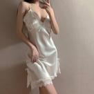 Vestido De Noite Sexy Feminino Em Renda Com Decote Em V, Sem Mangas, Em Cetim, Com Amarração, Roupa