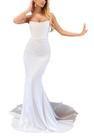 Vestido de noiva SHANDUAO Satin Mermaid sem alças com cauda branca