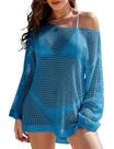 Vestido de praia de crochê Cover Up Buauty azul claro