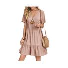 Vestido De Praia Feminino Solto Com Decote Em V, Manga Curta, Plissado, Corte Em A, Cor Sólida, Vestido De Praia Feminino Solto Com Decote Em V, Manga Curta, Plissado, Corte Em A, Cor Sólida,