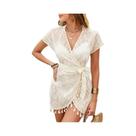 Vestido De Praia Longo Com Decote Em V E Renda Branca Para Mulheres, Túnica Sexy Para Biquíni, Roupa