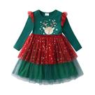 Vestido De Princesa De Manga Comprida Com Estampa De Floco De Neve Para Meninas, Natal, Ano Novo,