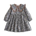 Vestido De Princesa De Manga Longa Para Meninas, Outono E Primavera, Estampa De Flores Com Gola De