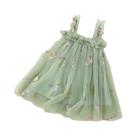Vestido De Princesa Para Meninas Pequenas Com Suspensórios De Malha, Laço E Tule, Bordado Floral,