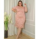 Vestido de renda mídi tubinho forrado com babado moda evangélica Plus size