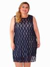 Vestido de Renda Plus Size, Marinho, Preto