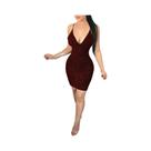 Vestido de saia curta patchwork sexy slim fit sem costas vazado