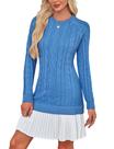 Vestido de suéter Angashion Cable Knit com gola redonda azul para mulheres