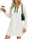 Vestido de suéter BLENCOT casual com meio zíper e decote em V branco para mulheres