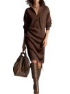 Vestido de suéter feminino chouyatou, de outono, canelado, com botões Vestido de suéter feminino chouyatou, de outono, canelado, com botões