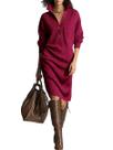 Vestido de suéter feminino chouyatou, de outono, canelado, vermelho vinho, GG Vestido de suéter feminino chouyatou, de outono, canelado, vermelho vinho, GG