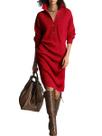 Vestido de suéter feminino chouyatou, de outono, canelado, vermelho, XXL