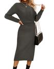 Vestido de suéter feminino MIROL, decote fino, tricotado, cinza