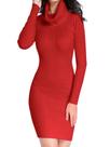 Vestido de suéter v28 de malha canelada com gola alta para mulheres vermelho grande