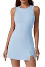 Vestido de tênis feminino QINSEN com gola redonda e shorts azul claro L