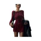 Vestido De Tricô De Manga Longa Com Decote Redondo Na Cor Vinho Para Mulheres, Moda De Rua De Outono Vestido De Tricô De Manga Longa Com Decote Redondo Na Cor Vinho Para Mulheres, Moda De Rua De Outono
