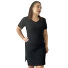 Vestido De Tricô Feminino Preto Midi Casual De Manga Curta