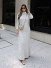 Vestido de Tricot Feminino Longo Gola Alta Soltinho Tricô Inverno Mousse Elegante