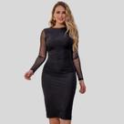 Vestido De Tule Manga Longa Com Forro