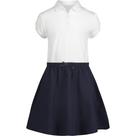 Vestido de uniforme polo de manga corta para niñas IZOD blanco y azul marino