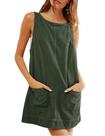 Vestido de veludo cotelê feminino Hooever A Line verde escuro