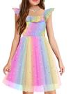 Vestido de verão Arshiner para crianças de verão com gola quadrada e manga com babados