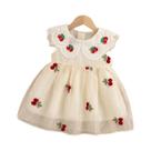 Vestido De Verão Bordado Em Cereja Vermelha Para Meninas, Sem Mangas, Roupas Para Crianças De 0 a 4