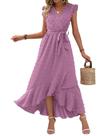 Vestido de verão BTFBM 2025 com decote em V Swiss Dot Ruffle Purple