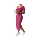 Vestido de Verão com Decote Quadrado e Malha Ajustada - Manga Curta