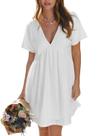 Vestido de verão CUPSHE com decote em V, manga curta, oco, branco, L