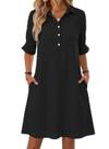 Vestido de verão FEKOAFE 2026 Button Down de manga curta preto
