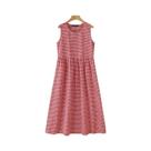 Vestido De Verão Feminino Estampado Xadrez Com Decote Redondo Sem Mangas Estilo Boêmio Casual E
