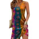 Vestido de verão HOTYD Boho Button Floral sem mangas com decote em V feminino Vestido de verão HOTYD Boho Button Floral sem mangas com decote em V feminino