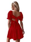 Vestido de verão Narecte Swiss Dot sem encosto com babados na bainha vermelha Vestido de verão Narecte Swiss Dot sem encosto com babados na bainha vermelha