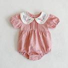 Vestido De Verão Para Bebês Meninas Em Algodão Com Manga Curta E Bordado Em Grade